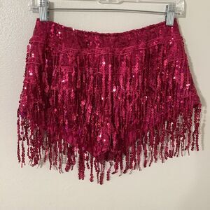 Vintage Hot Pink Sequin Fringe Festival Club Rave Disco Bellydancing Shorts S
